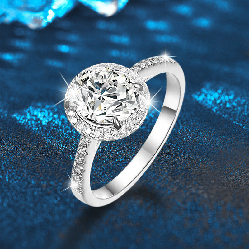 New cross-border accessories 925 sterling silver exaggerated ring women's European and American diamond ring Moissanite pigeon egg D color finger ring