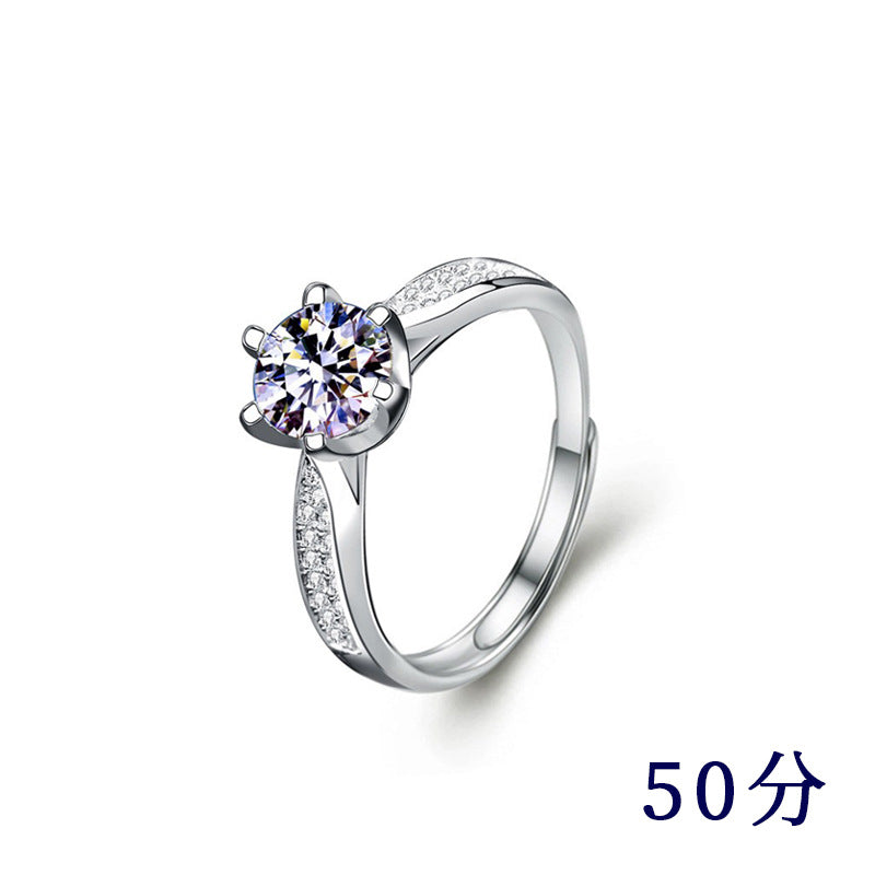 Moissanite Ring Women 925 Sterling Silver Zhou Family Six-Prong Women's Ring 1 Carat Open Versatile Jewelry Gemstone Jewelry