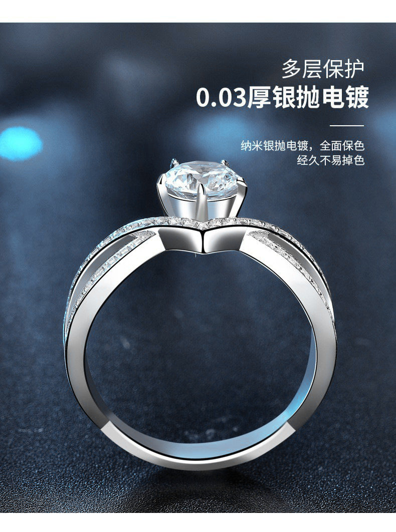 Moissanite 925 Sterling Silver Ring, Personalized Exaggerated Six-Claw Crown Diamond Ring Jewelry, Closed Finger Ring, Gift for Girlfriend