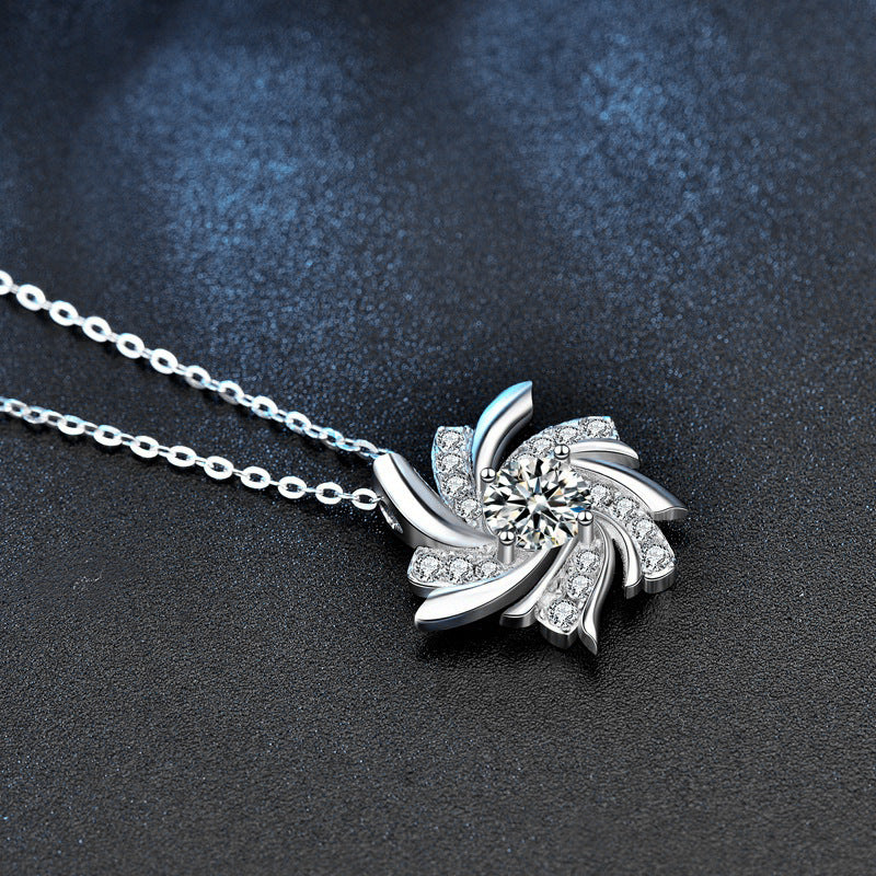 Windmill necklace for women, S925 pure silver pendant, European and American trendy luxury, unique design, moissanite, collar necklace for girlfriend