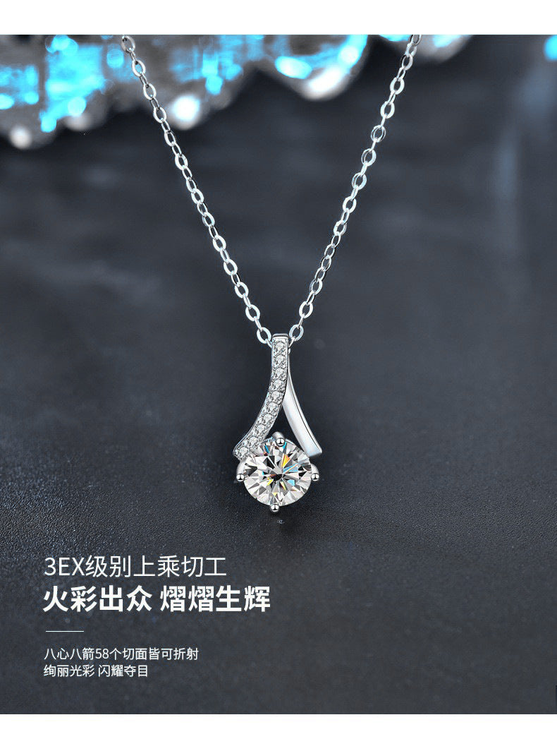 925 Sterling Silver Y-Shape Necklace Wholesale for Women 1 Carat Diamond Collar Accessory Moissanite Pendant Jewelry Gift
