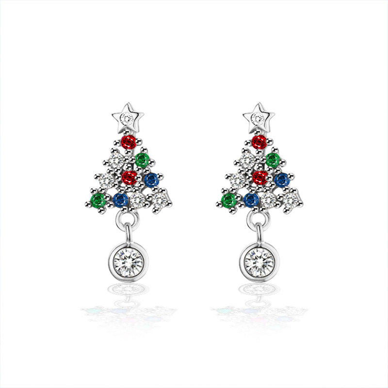 Moissanite Colored Diamond Christmas Tree Earrings 925 Sterling Silver Elegant Christmas Earrings Statement