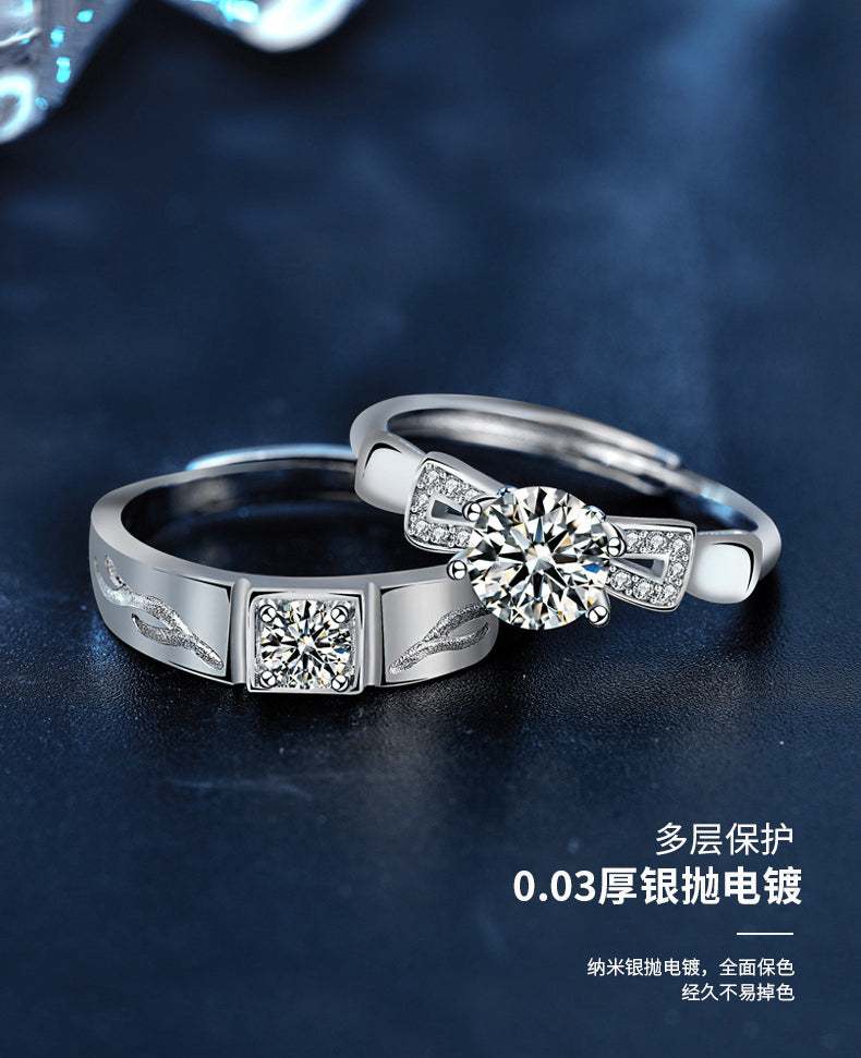 "With You, Deer" Couple Rings Wholesale 925 Sterling Silver Moissanite Simulated Diamond Christmas Jewelry Open Bracelet