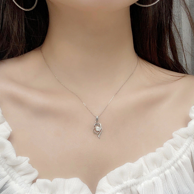 925 Silver Angel Wing Necklace, Women's Ins Style, Moissanite Heart Pendant Jewelry, Couples