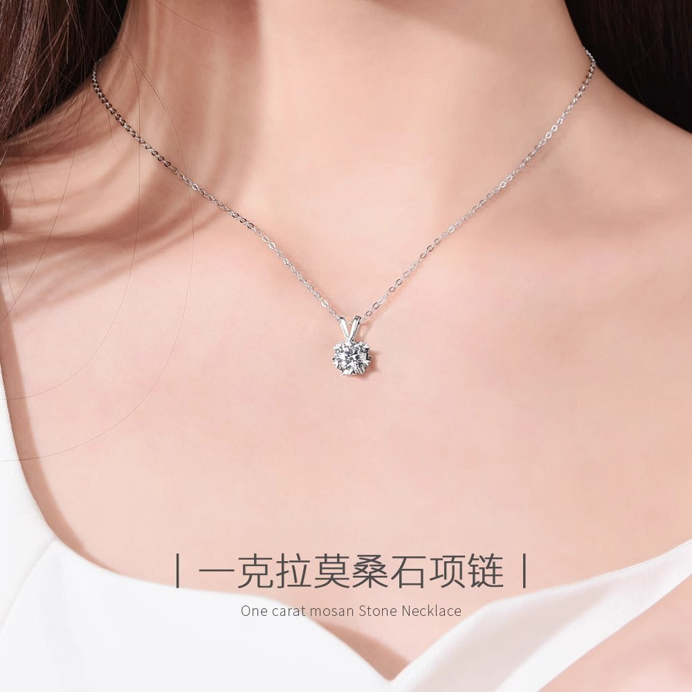925纯银心形六芒星项链女轻奢小众莫桑石雪花吊坠配饰送女友礼物