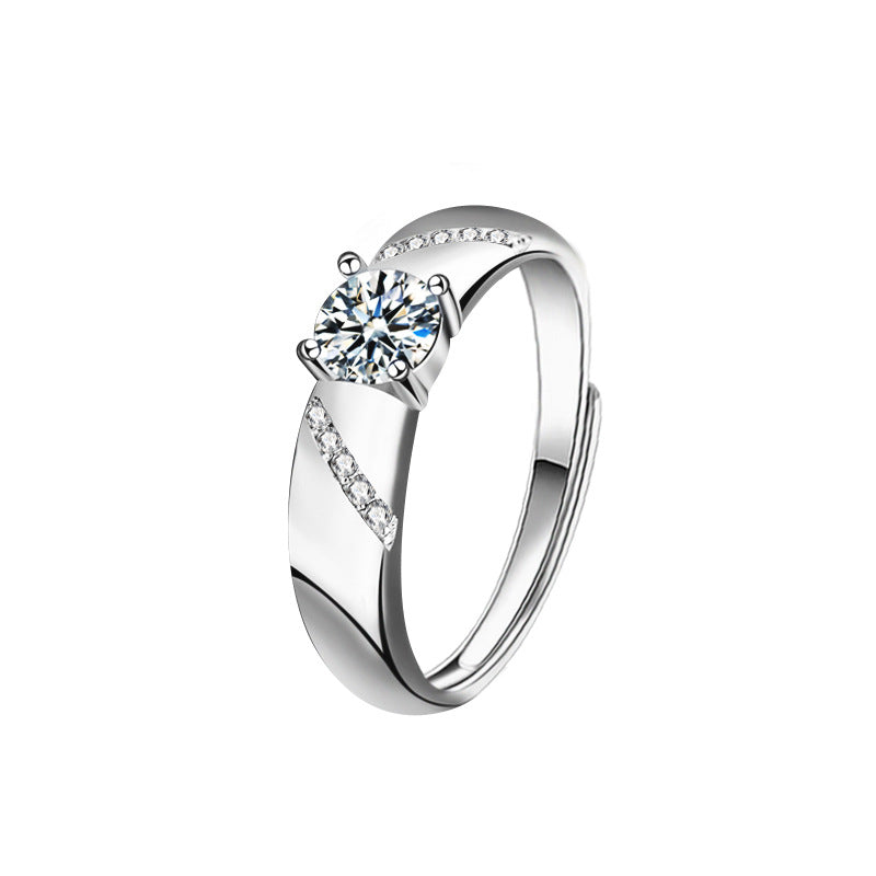 925 Sterling Silver Original Moissanite Couple Rings Ins Silver Jewelry Couple Rings Wedding Dress Suit Jewelry Open Finger Rings Accessories