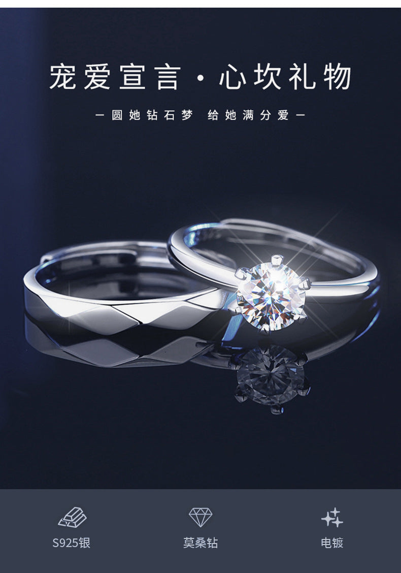 Couple Rings 925 Sterling Silver Moissanite Ring Minimalist Six-Prong Diamond Ring Plain Band Wedding Proposal Gift for Girlfriend