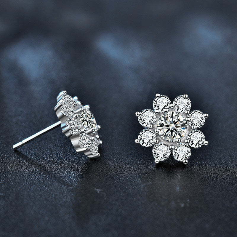 925 Sterling Silver Sunflower Stud Earrings for Women, Korean Style, Versatile, New Moissanite Personality Earrings, Valentine's Day Gift