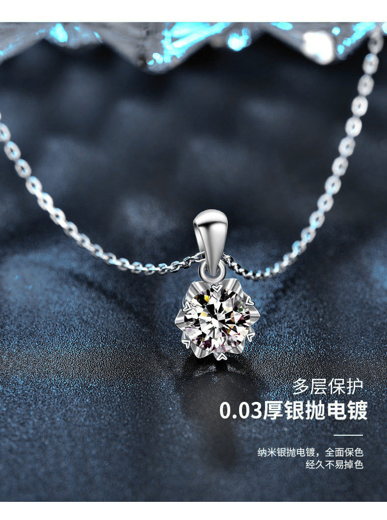 925 Silver Six-pointed Star Snowflake Necklace, Women's European and American Moissanite Collar Pendant Accessories, Fashion Jewelry