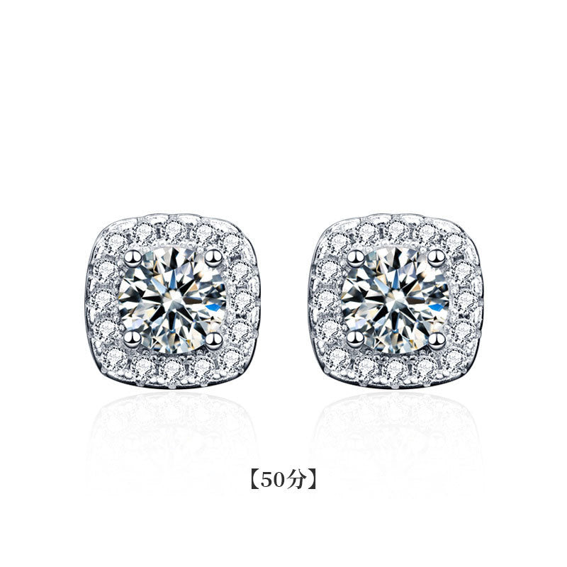 Moissanite 925 Sterling Silver Earrings Silver Needle Wholesale Women's Simple Geometric Square Earrings Small Earrings Ins