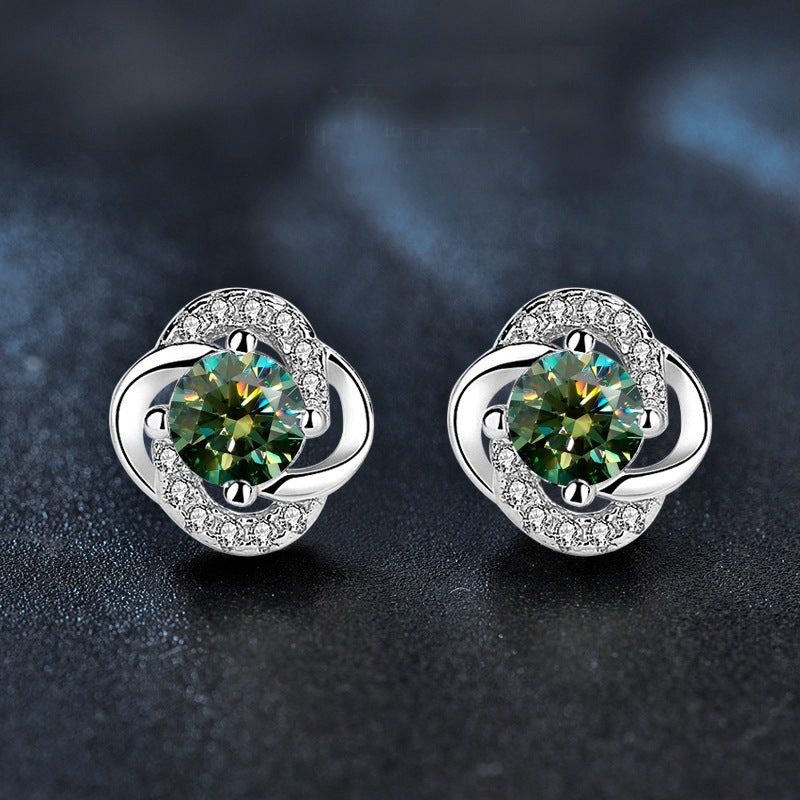 925 Silver Jewelry Moissanite Four-leaf Clover Earrings Simple Unique Design Earrings Drop Shipping Accessories Ins