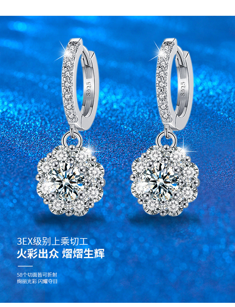 Moissanite Earrings Silver S925 Earrings High-end Sunflower Earrings Cross-border Jewelry
