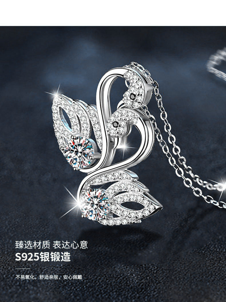 925 Silver Moissanite Double Swan Necklace, Women's Lightweight Luxury, Unique, Non-fading, Versatile Pendant, Collar Chain, DIY Accessories