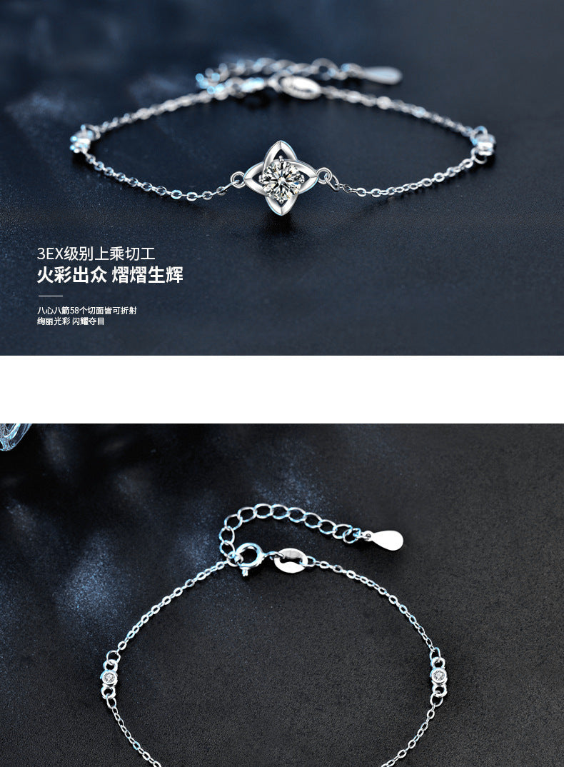 Moissanite four-leaf clover bracelet for women 925 sterling silver ins spring forest style Korean style bracelet bestie niche hand jewelry