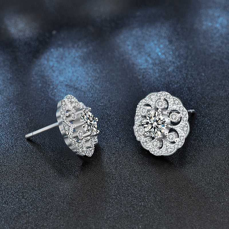 Trendy Chinese-style original 925 silver flower earrings for women, unique and delicate round flower earrings, ins