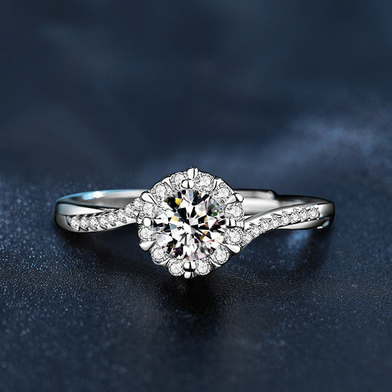 New Moissanite Snowflake Diamond Ring 925 Sterling Silver Jewelry Niche Ins Open Hand Jewelry Wedding Ring
