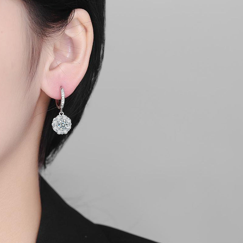 Moissanite Earrings Silver S925 Earrings High-end Sunflower Earrings Cross-border Jewelry