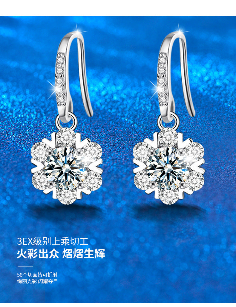 Moissanite Earrings High-end 925 Silver Ins Style Korean New Snowflake Earrings