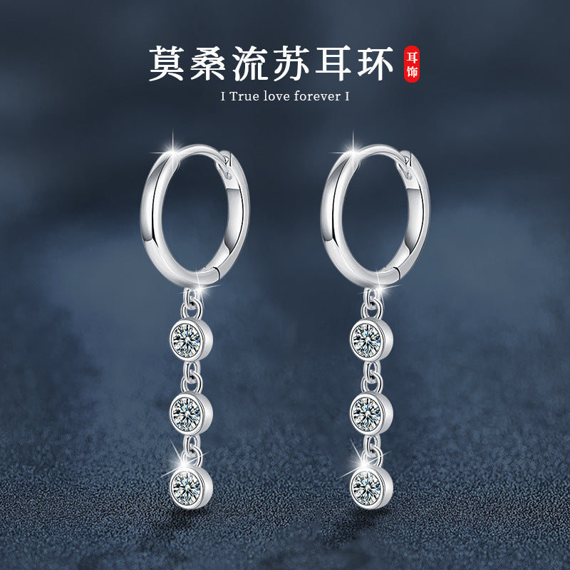 Moissanite Tassel Earrings, High-End 925 Sterling Silver, Minimalist Korean Style, Fresh and Elegant Earrings