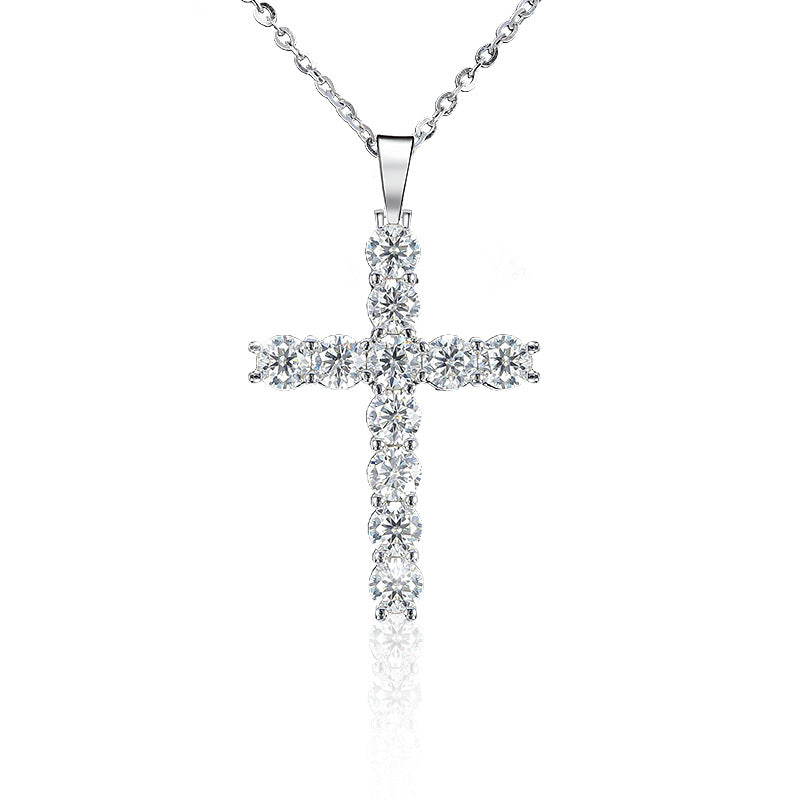 Moissanite 925 Sterling Silver Cross Necklace Pendant Women's Cross-border European and American Jewelry Wholesale Clavicle Chain Simple and Versatile