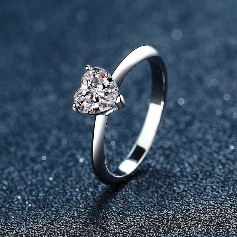 Moissanite Diamond Ring, 925 Sterling Silver Adjustable Women's Jewelry Heart Moissanite Ring Jewelry