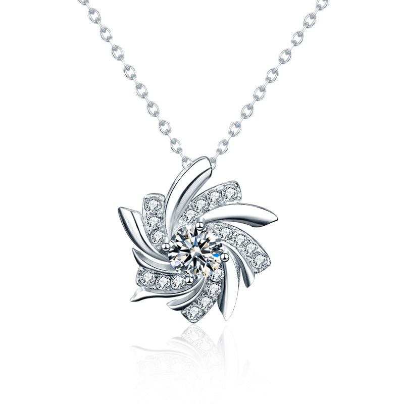 Windmill necklace for women, S925 pure silver pendant, European and American trendy luxury, unique design, moissanite, collar necklace for girlfriend