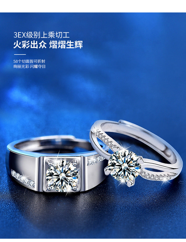 925 Silver Ring Couple Rings High-End Adjustable Diamond Ring Moissanite Jewelry