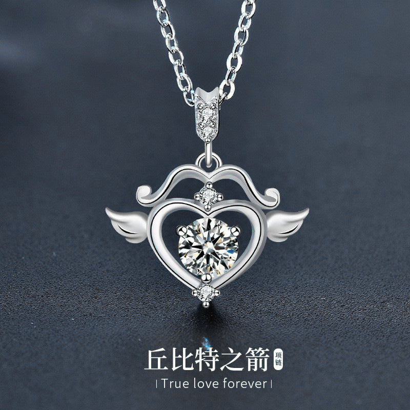 Moissanite Diamond Cupid's Arrow Necklace for Women, 925 Sterling Silver Collar Chain, Personality Creative 520 Silver Pendant Jewelry