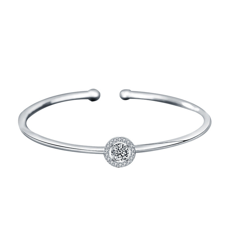 Moissanite 925 Sterling Silver Bracelet Women's Jewelry Simple Open Bangle Silver Jewelry Wholesale Bracelet Round Bangle Ins
