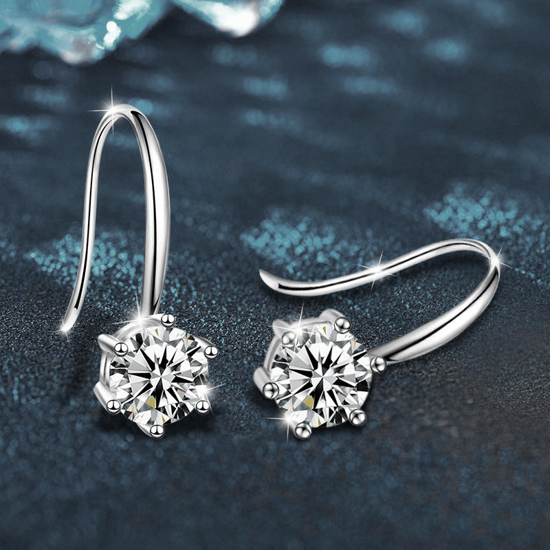 Moissanite Classic Six-Piece Earrings Pure Silver 925 Silver Accessories Korean Dongdaemun Earrings High-End Ear Hooks Accessories