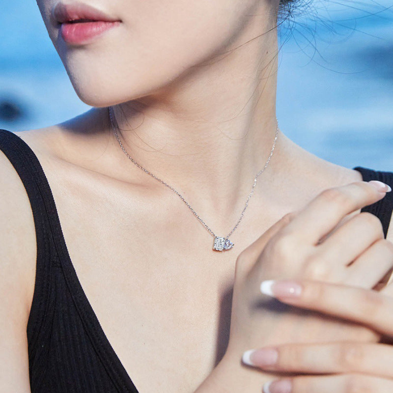 Cross-border Jewelry Moissanite Necklace 925 Sterling Silver Women's Pendant Rectangle Heart Clavicle Chain European and American Hot-selling Necklace