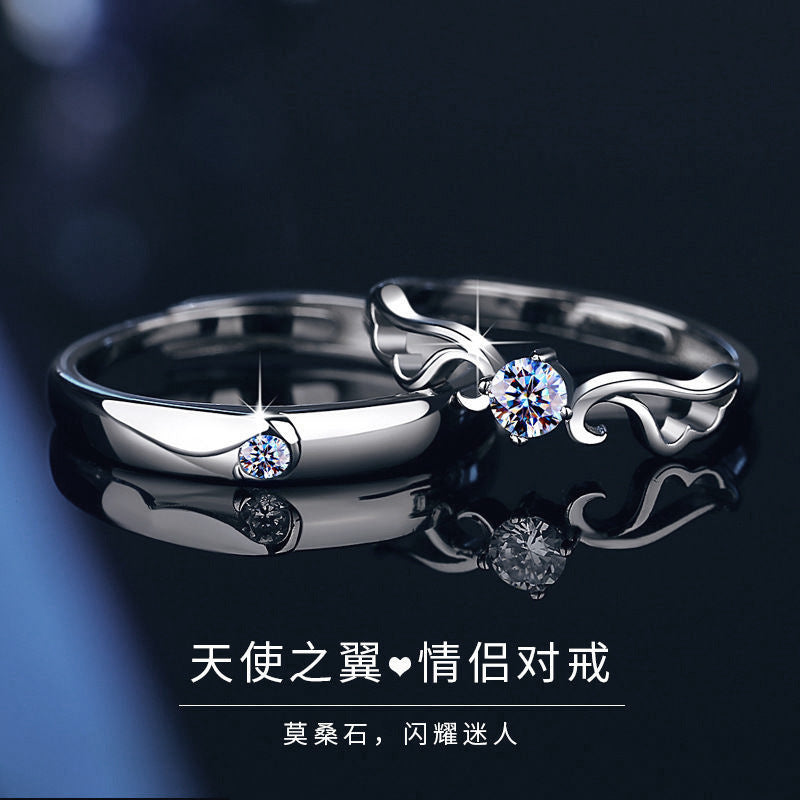 Mossianite 925 silver angel wing couple ring ins simple open ring wedding diamond jewelry ring setting