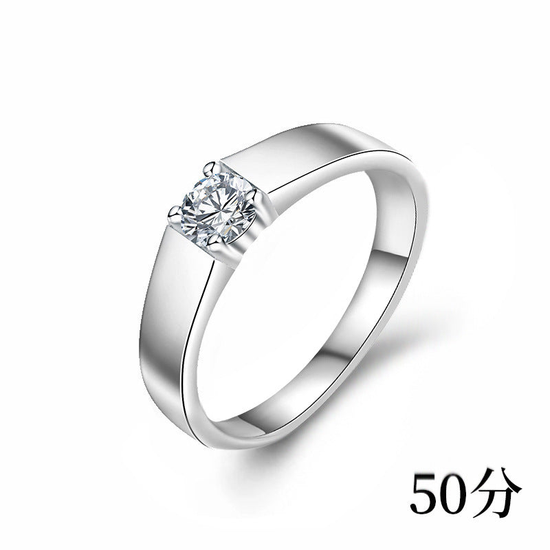 925 Sterling Silver Men's Platinum-tone Moissanite Ring Korean Style Polished Simple Open Ring Trendy Jewelry Couple