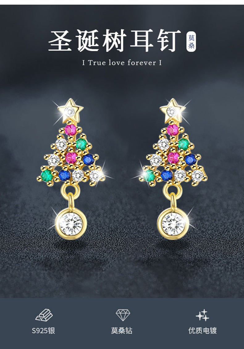 Moissanite Colored Diamond Christmas Tree Earrings 925 Sterling Silver Elegant Christmas Earrings Statement