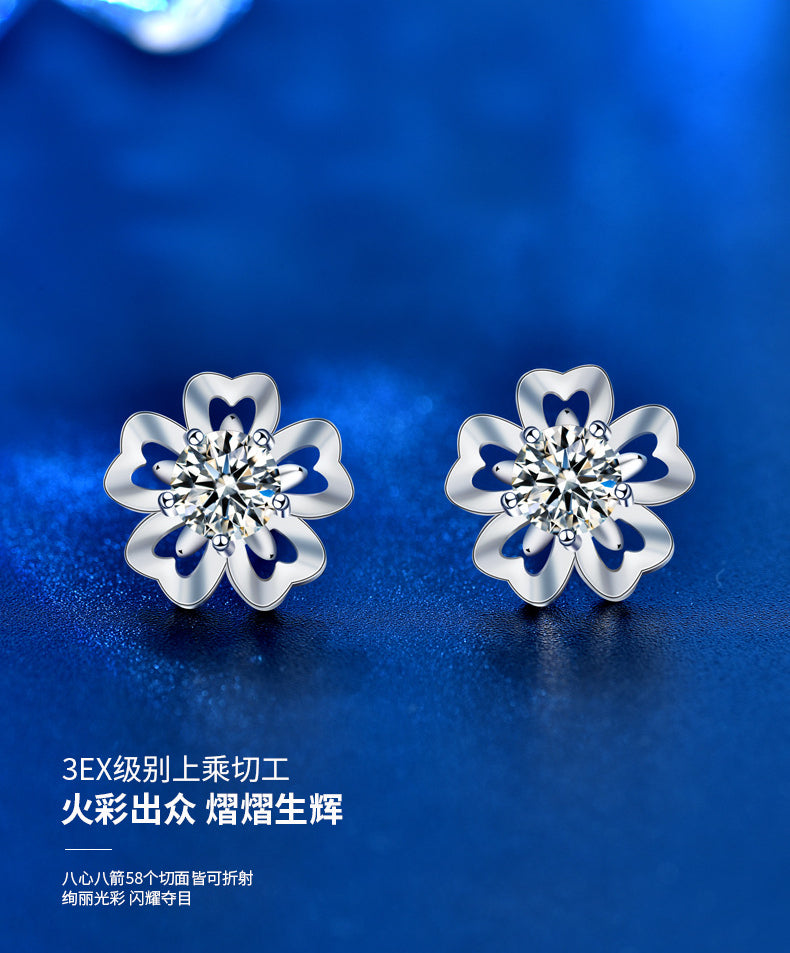 Sakura Stud Earrings for Women, Summer Literary Style, Moissanite Diamond Earrings, New Original 925 Silver Needle Fairy Flower Earrings
