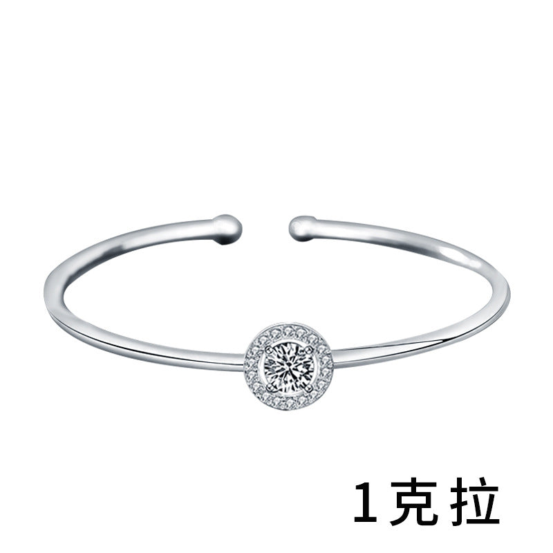 Moissanite 925 Sterling Silver Bracelet Women's Jewelry Simple Open Bangle Silver Jewelry Wholesale Bracelet Round Bangle Ins