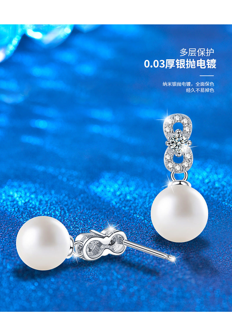 925 Sterling Silver Natural Freshwater Pearl Stud Earrings High-End Earrings Moissanite Drop Earrings Jewelry Holiday Decorations