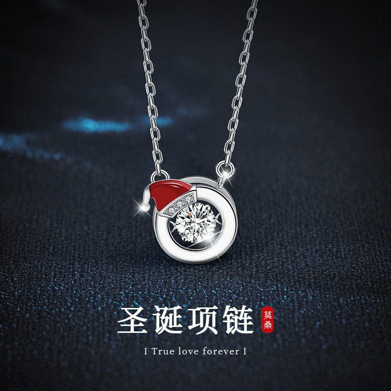 Delicate Christmas Necklace for Women, 925 Pure Silver, Colorfast, Moissanite Collar, Unique Collar Chain, European and American Accessories, Ins Gift