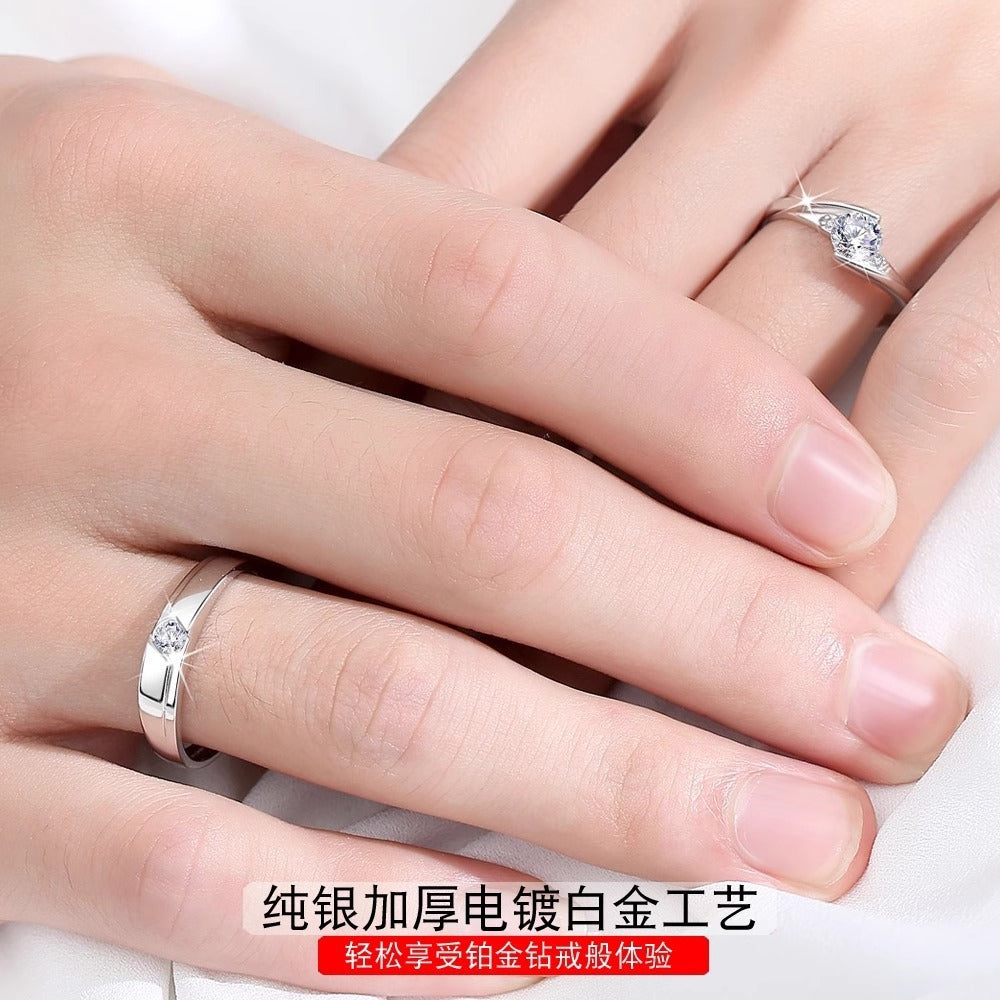 925 Silver Couple Ring, Unisex, Colorfast, Adjustable Matching Ring, High-end Moissanite Six-Prong Ring