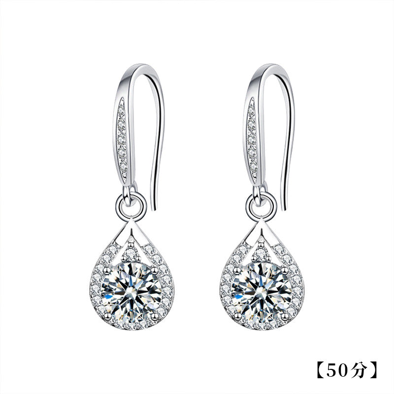 Teardrop Earrings 925 Sterling Silver High-End Women's Moissanite Stud Earrings European and American Exaggerated Earrings Cross-border Jewelry Ins