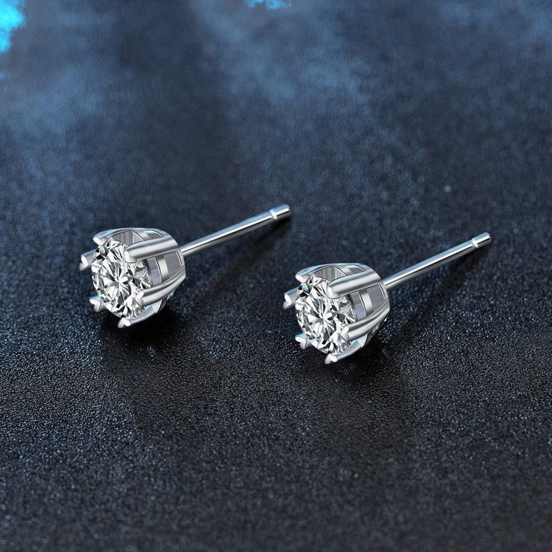 Wholesale Moissanite 925 Sterling Silver Christmas Stud Earrings Temperament Hexagram Snowflake Earrings Simple Small Six-Claw Earrings