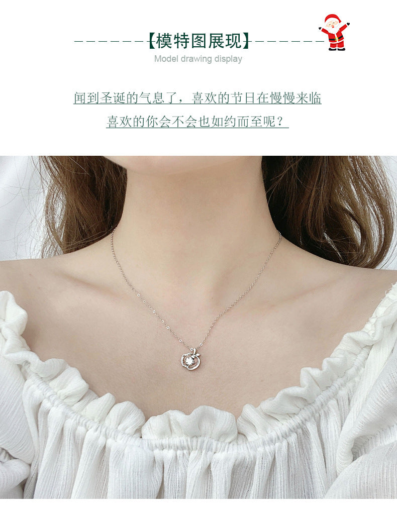 Original design 925 necklace for girls, pure silver apple pendant with moissanite, Christmas gift, foreign trade jewelry