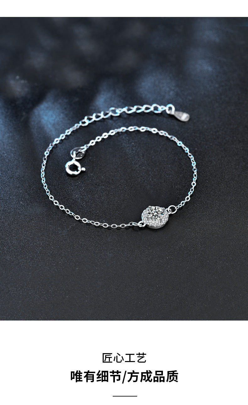 Moissanite 925 sterling silver summer small fresh round bracelet girls niche bracelet best friend gift