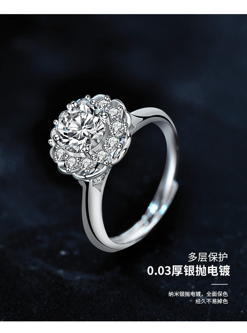 Moissanite engagement ring 1 carat 925 silver round bezel women's wedding gift open jewelry