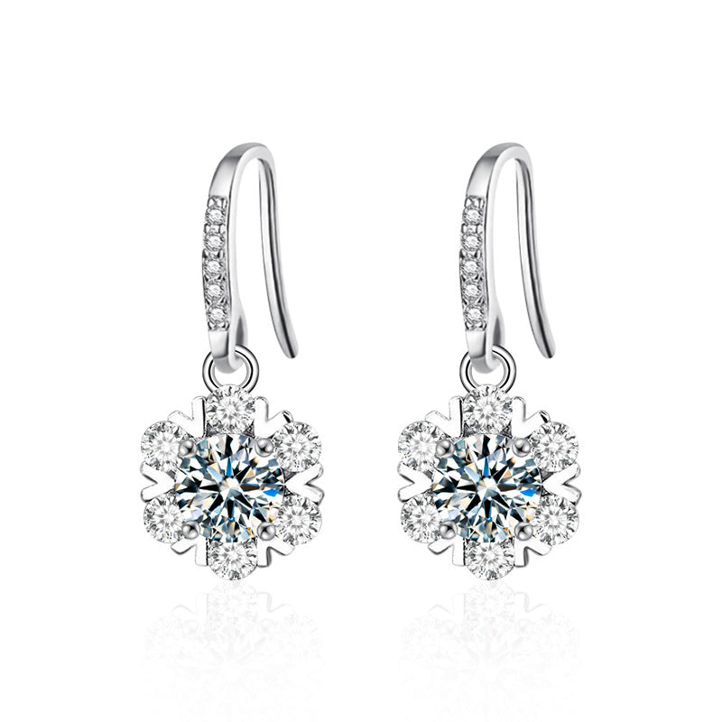 Moissanite Earrings High-end 925 Silver Ins Style Korean New Snowflake Earrings
