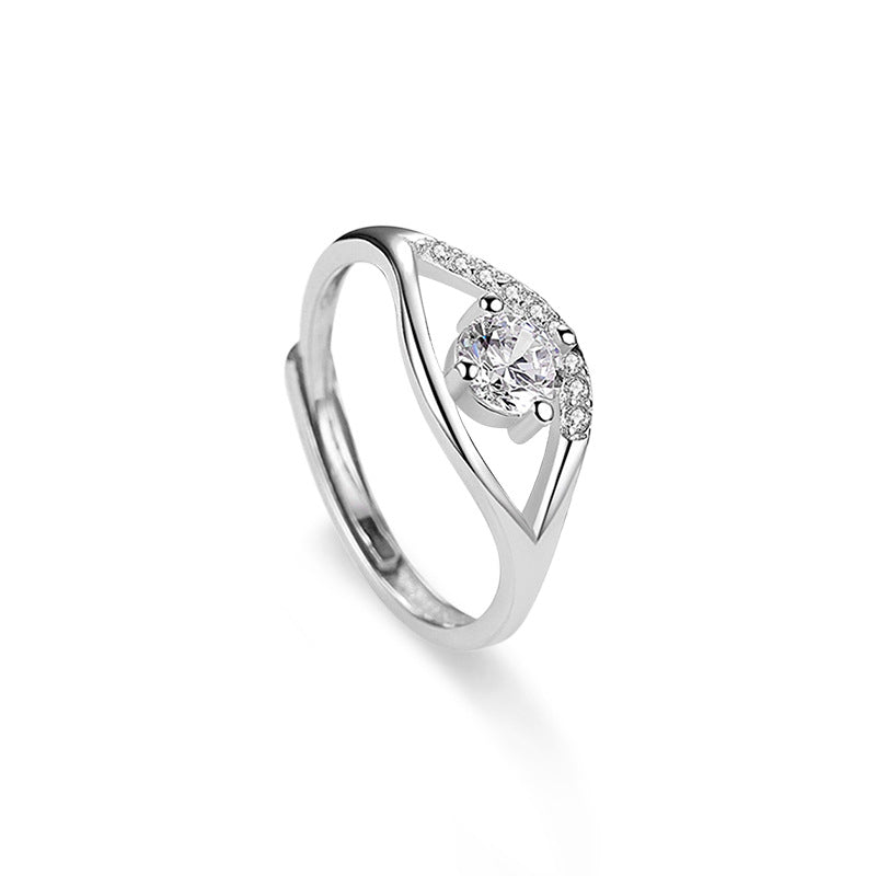 Moissanite couple ring, a pair of pure silver, unique love ring, 925 silver, simple open adjustable cross-border DIY jewelry