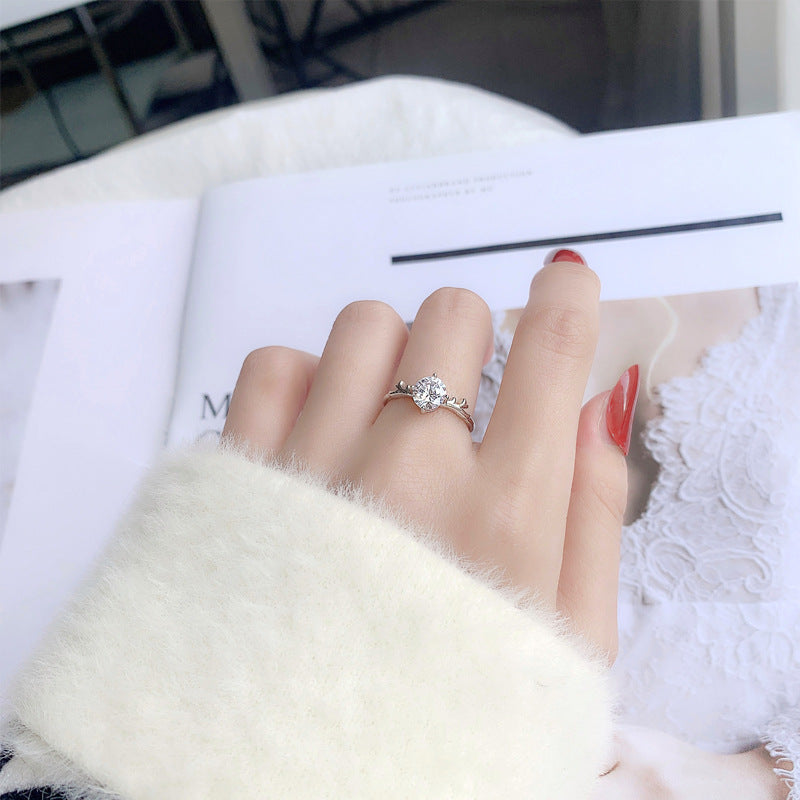 "With You Deer" Moissanite Open Ring 925 Sterling Silver Korean Style Mori Girl Antler Women's Ring Christmas Gift Jewelry