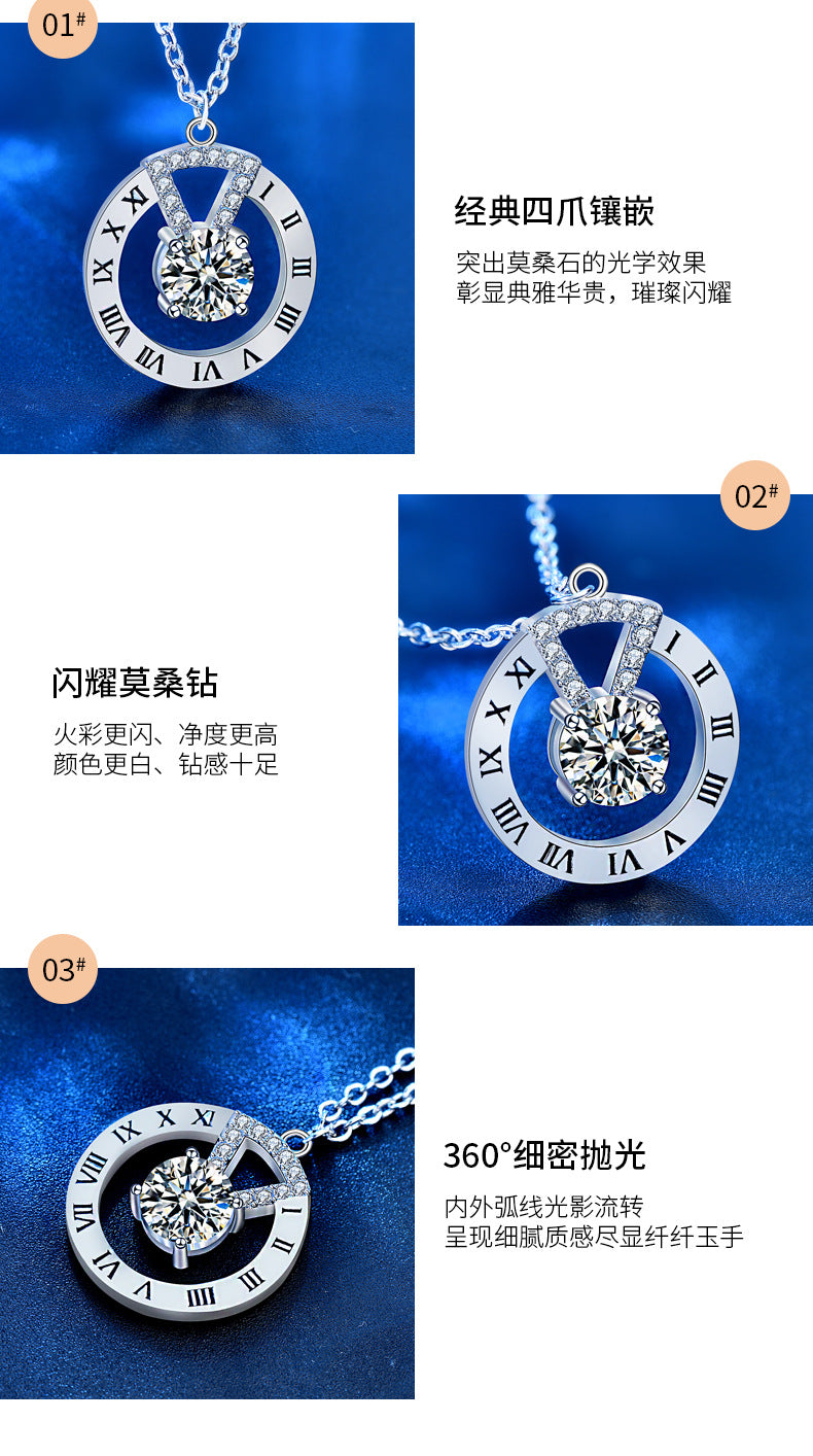925 Silver Knit Chain Necklace for Women, High-end Long Simple Moissanite Pendant, Autumn Winter Collar Chain