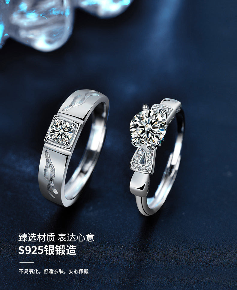 "With You, Deer" Couple Rings Wholesale 925 Sterling Silver Moissanite Simulated Diamond Christmas Jewelry Open Bracelet