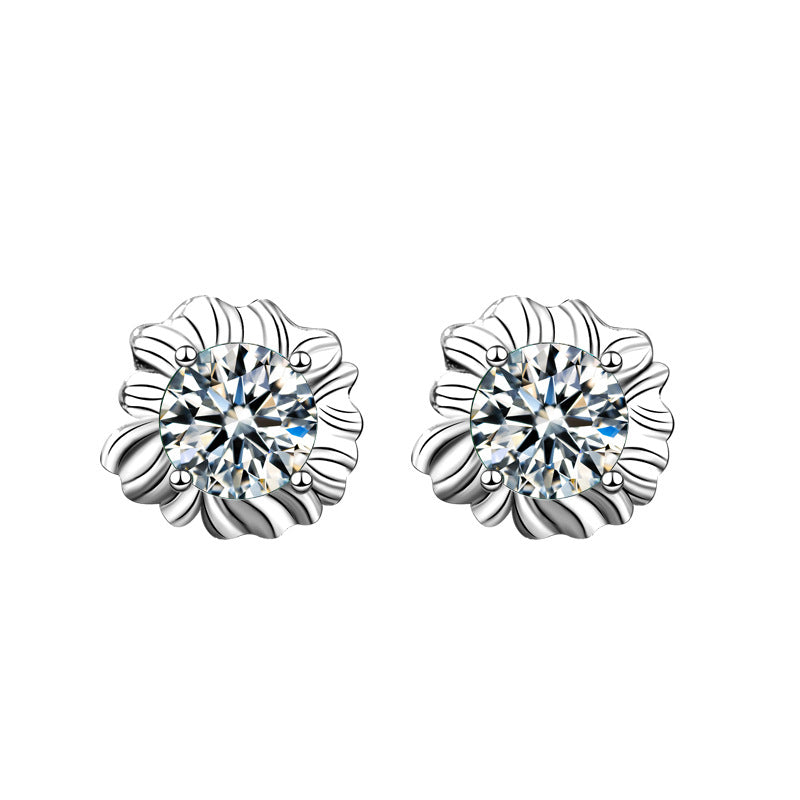 Sunflower 925 Sterling Silver Earrings, Unique Design, Ins-style Cute and Exquisite Green Moissanite Earrings